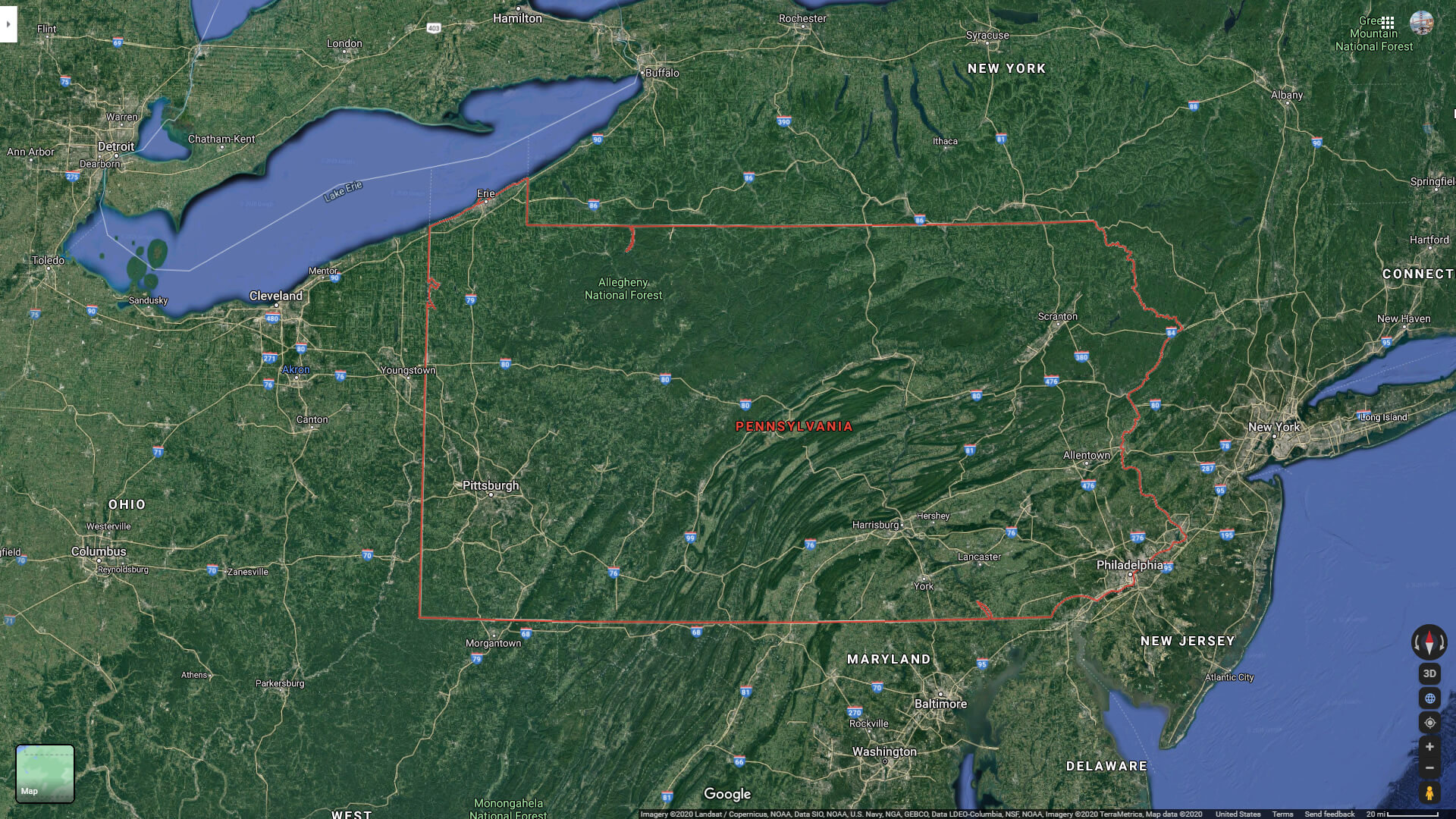 Pennsylvania Satellite Carte EUA